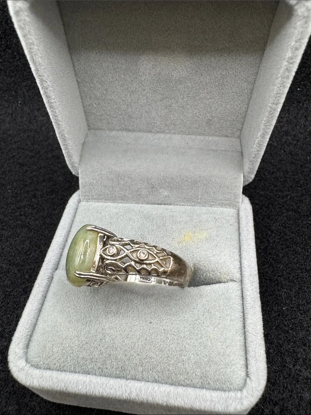 Sterling Silver Filigree Ring with Green Gemstone